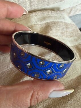 Hermes Blue Enamel Studded Bangle Bracelet